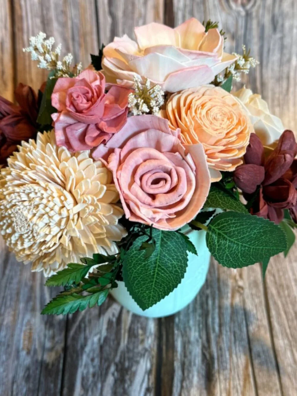 Pink Sola Wood Floral Arrangement in Mason Jar Home Decor Birthday Gift